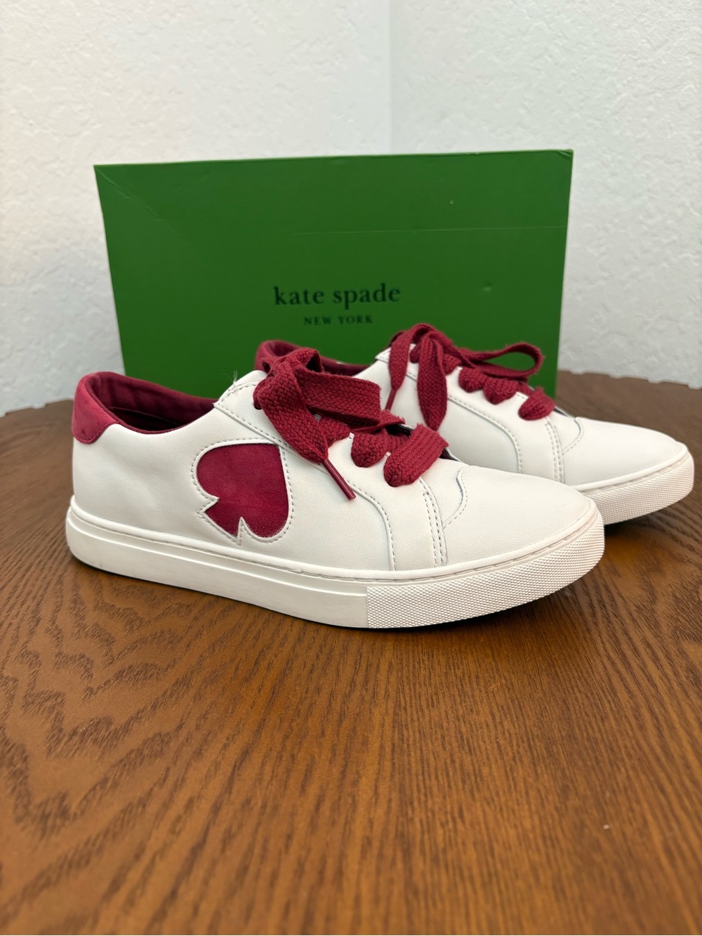 KATE SPADE New York Fez Leather Low Top Sneaker- White/Burgundy